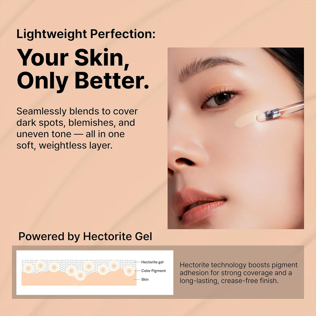 Cover Perfecting Mirror-Brushed Concealer - Natural Coverage, Radiant Finish, Crease-free & Long-lasting, Moisturizing Skin, Multi-Use, Korean Makeup, All Skin Types - H13Y Ivory Light