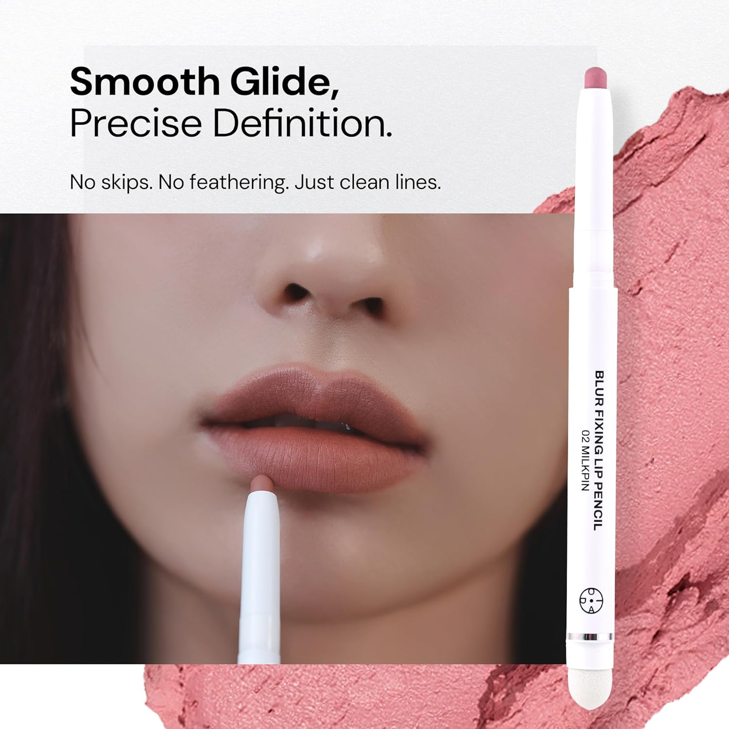Blur Fixing Lip Pencil - Soft Creamy Texture Lip Liner with Built-in Sponge Tip, Highly Pigmented, Long-Lasting, Smudge-Proof, Smooth & Precise Application, Multipurpose - 04 ROSITA